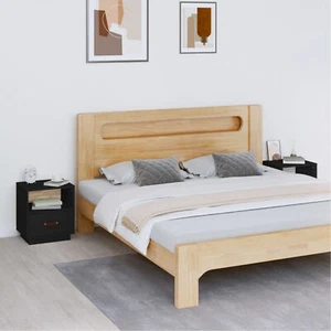 BaraSh Bedside Cabinets 2 pcs Black 40x34x45 Solid Wood Pine,Wooden H5Y0 - Picture 1 of 10