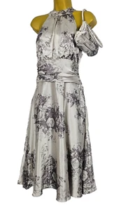 Coast Dress Silver UK12 A-Line Silk Floral Halter Satin Matching Clutch Wedding - Picture 1 of 16