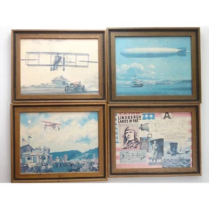 Vintage Framed Pictures of Early Aviators Lindbergh Graf Zeppelin, Kitty Hawk - Picture 1 of 6