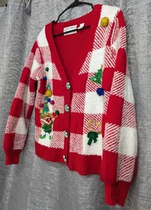 Merry & Bright Christmas Sweater Button Down Multi Color Size Small - Picture 1 of 6