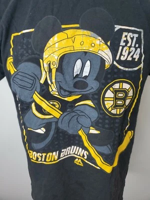 Majestic NHL Disney Mickey Mouse Boston Bruins Crossover Camiseta Negra Hockey M Foto 1 de 4