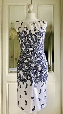 Vestido Nine West, azul y marfil, estampado de cachemira, talla 8 Foto 1 de 3