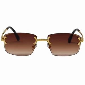 Luxury Rimless Square Sunglasses for Men Women Gold Brown Frame Hip Hop Shades - Picture 1 of 5