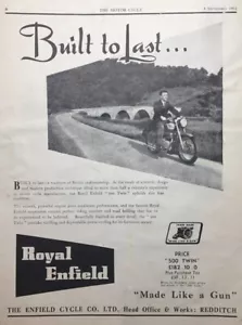 ROYAL ENFIELD 500cc TWIN 1952 ORIGINAL VINTAGE B/W ADVERT 25cm x 19cm - Picture 1 of 4