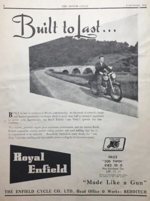 ROYAL ENFIELD 500cc TWIN 1952 ORIGINAL VINTAGE B/W ADVERT 25cm x 19cm - Image 1 of 4