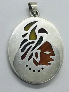 Vintg. Pend Mexican with Enamel inlay GORGEOUS! Sterling Silver, Handmade - Picture 1 of 11