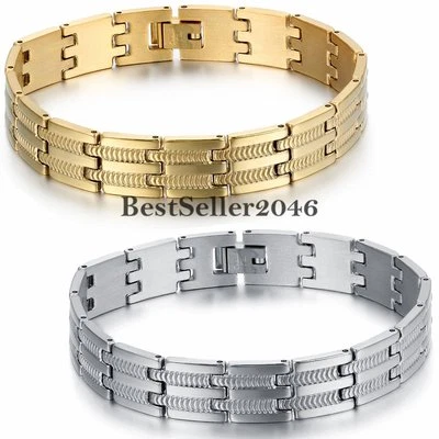 Brazalete brazalete brazalete brazalete de eslabones de cadena ancha de acero inoxidable para hombre 8,6" Foto 1 de 4