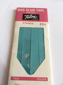 Vtg Talon Tapes Iron On Seam Binding 3 Yards 100% Fine Rayon Turquoise - Picture 1 of 4