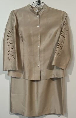 Conjunto de 2 piezas de seda pura para mujer Talbots crema falda traje talla 10 Foto 1 de 4