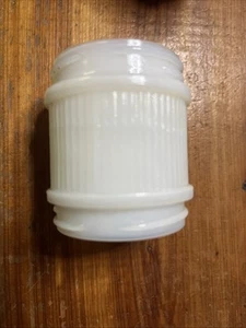 1920s-30s Lady Esquire Duplex Leather Cream Jar Round Greek KeyRibbed Milk Glass - Picture 1 of 10