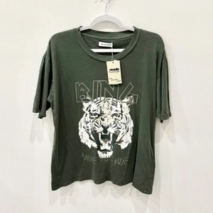 Anine Bing Tiger Print Short Sleeve Graphic Tee Forest Green Women's Size Large - Imagen 1 de 5