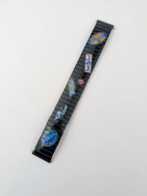 复古 NOS Fossil 黑色旅行主题扩展表带弹力 18 毫米表耳 — 第 1/4 张图片