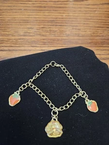 Strawberry Shortcake Bracelet W/ Strawberry Charms Gold Tone 2002 - Picture 1 of 11