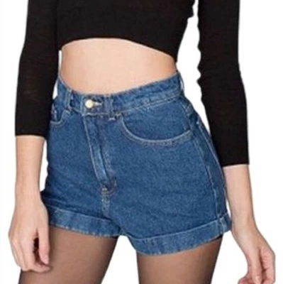 AMERICAN APPAREL Dark Wash Indigo Denim High Waist Cuff Jean Shorts Size 25 NEW! - Image 1 of 4