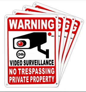 Security Camera Sign Outdoor Surveillance Sign 24 Hour No Trespassing 4 Pack US - Picture 1 of 6
