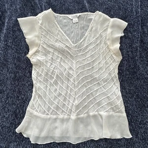 Allison Taylor Women's Sheer White Top Size Medium-Vintage-Ruffle Short Sleeve - Picture 1 of 5