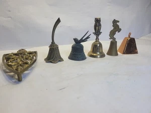 Lot of 6 Vintage Brass Trivet Hand Bells Various Iron Holder India England - Picture 1 of 12