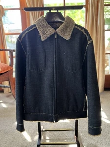 Dark Blue Denim Shearling Jacket Men’s Size XL - Picture 1 of 11