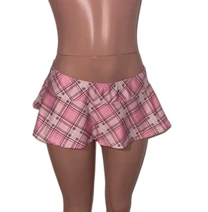 Y2K Pink plaid Micro Mini Skirt S/M Tiny Rave Skirt Going Out Schoolgirl - Picture 1 of 3