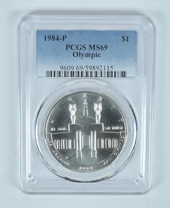 1984-P Olympic Columns Commemorative Dollar MS69 PCGS Blue Label - Picture 1 of 5