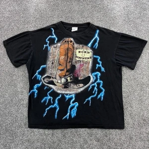 Vintage American Thunder Shirt Mens XL Black Cowboy Boots Born Country Lightning - Picture 1 of 6
