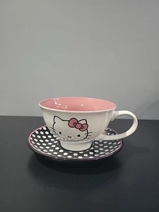 Sanrio Hello Kitty Ceramic Teacup and Saucer Set 12 Oz - Picture 1 of 10