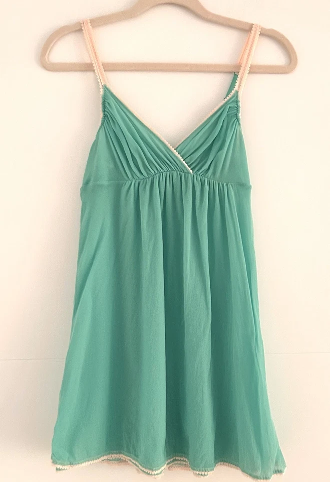 Camisón On Gossamer Babydoll Chemise verde espuma de mar ligero forrado ribete de encaje Foto 1 de 4