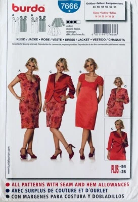 Burda Sewing Pattern 7666 | Misses Lined Jacket & Dress | Size 18 - 28 | UNCUT - Image 1 of 2