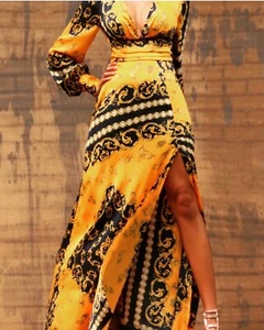 Printed V-Neck Puff Sleeve Maxi Dress - Picture 1 of 3