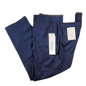Calvin Klein Performance Dress Pant Men 40 X 30 Blue & Black Plaid Slim-Fit $95 - Picture 1 of 4
