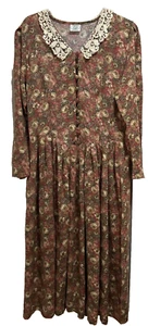 Vestido Laura Ashley Talla 10 De Colección Floral Cottagecore Manga Larga Té Cuello Encaje Usado en Excelente Condición - Imagen 1 de 10