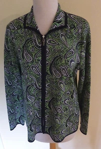MISOOK SILKY KNIT PAISLEY SWIRL PRINT ZIPPERED JACKET CARDIGAN CAREER EUC S - Picture 1 of 3