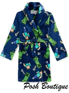Minecraft Creeper Fleece Robe One Piece Boy Pajamas Boy's Girl's 4 5 6 7 8 10 12 - Picture 1 of 3