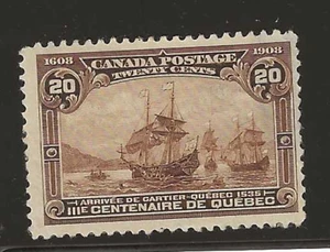 Canada Scott #103 come nuovo incernierato 20c giallo marrone 1908 Quebec edizione terzo centenario, sottile - Foto 1 di 2
