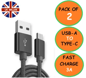 2 PACK USB A to Type C Cable 3A Fast Charger Braided 1M 2M for Android Samsung - Picture 1 of 13