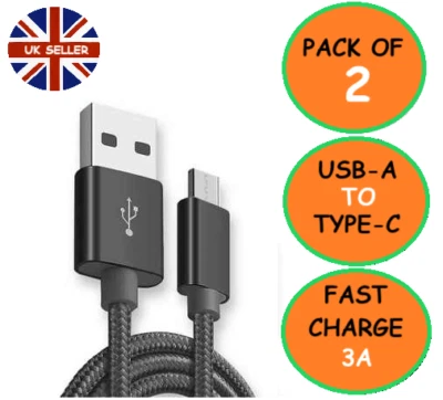 2 PACK USB A to Type C Cable 3A Fast Charger Braided 1M 2M for Android Samsung - Image 1 of 4
