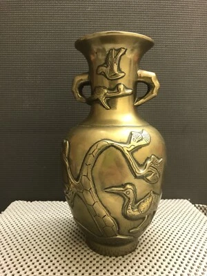 Antique Japanese Brass Vase Artist Signed - Image 1 of 4