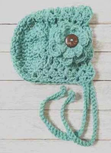 crochet handmade baby flower hat bonnet newborn 0/3 seafoam green - Picture 1 of 2