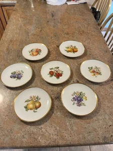 De colección - Hutschenreuther - Juego de platos - 7 platos de diseño de frutas de 8" - borde dorado - Imagen 1 de 7