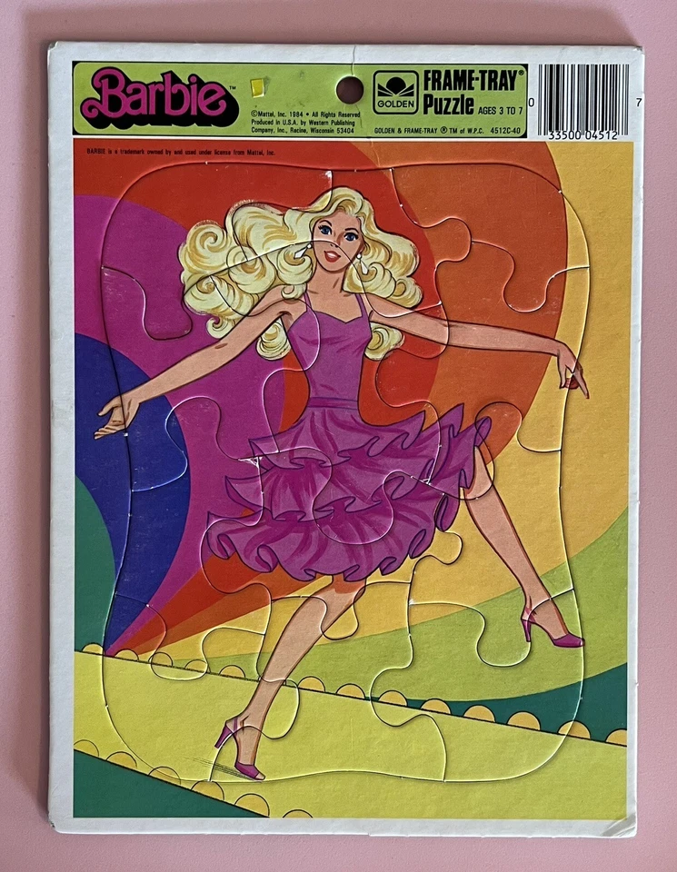 Vintage Barbie Pink Dress 1984 Golden Frame-Tray Cardboard Puzzle Mattel - Image 1 of 1