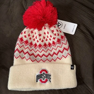 '47 Brand Women’s Ohio State Buckeyes Knit Hat Beanie NCAA Cream Sweater OSU NWT - Image 1 of 4