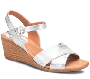 NEW Sofft Womens Gabella Crisscross Strappy Leather Wedge Sandal US 10/42 Silver - Picture 1 of 21
