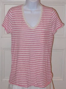 Camiseta HI LINE BY MADEWELL Rosa Blanca a Rayas Cuello en V Mujer Mangas Cortas Talla M - Imagen 1 de 5