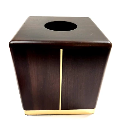 Nuovo Marrone Scuro Finitura IN Legno, Spazzolato Dorato Accento Tovagliolo Box, - Immagine 1 di 4