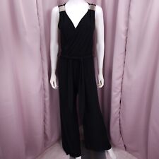 '90s Y2K Caché Women's Black V-Neck Sleeveless Belted Pleated Jumpsuit Small