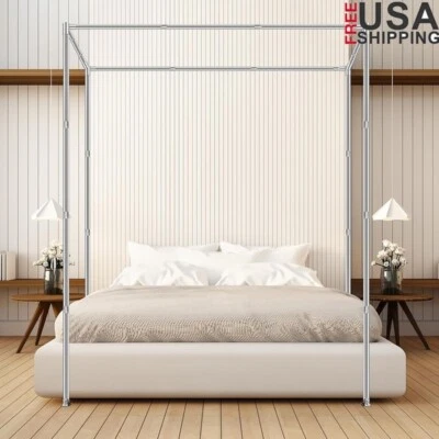 Armação de cama de dossel de aço inoxidável queen size estrutura de metal resistente fácil montagem - Imagem 1 de 4