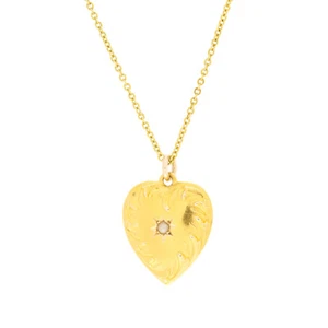 Vintage Heart Pendant 14K Yellow Gold Seed Pearl Necklaces - Picture 1 of 4