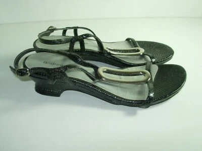WOMENS BLACK SILVER ANDREW GELLER SLINGBACK SANDALS COMFORT HEELS SHOES SIZE 6 M - Image 1 of 4