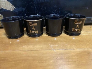 4 Vintage Hall Black and Gold Tom & Jerry Eggnog Christmas Spirits Punch Mugs - Picture 1 of 8