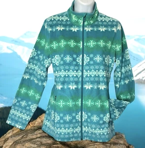 NWT Talbots Fleece Snowflake Jacket Full Zip Medium Teal Green Winter Fair Isle - Picture 1 of 10